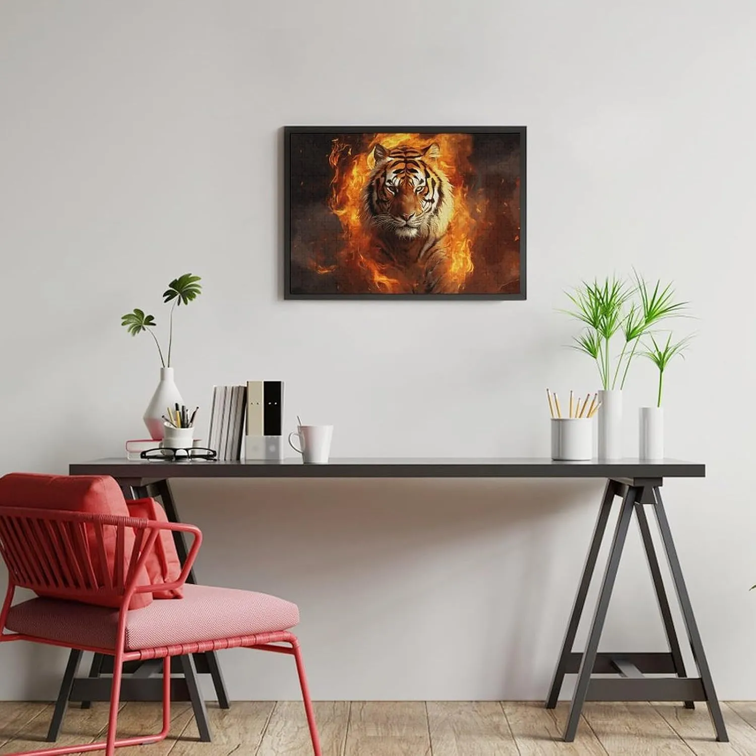 Wall Art Home Decor for Puzzle Lovers, stride mother atmospheric overt engrave respect Family, Friend Creative Gift Toys Cool Tiger in Flame Wooden Puzzles for Adults 300 PCS Unique Shape Puzzles 