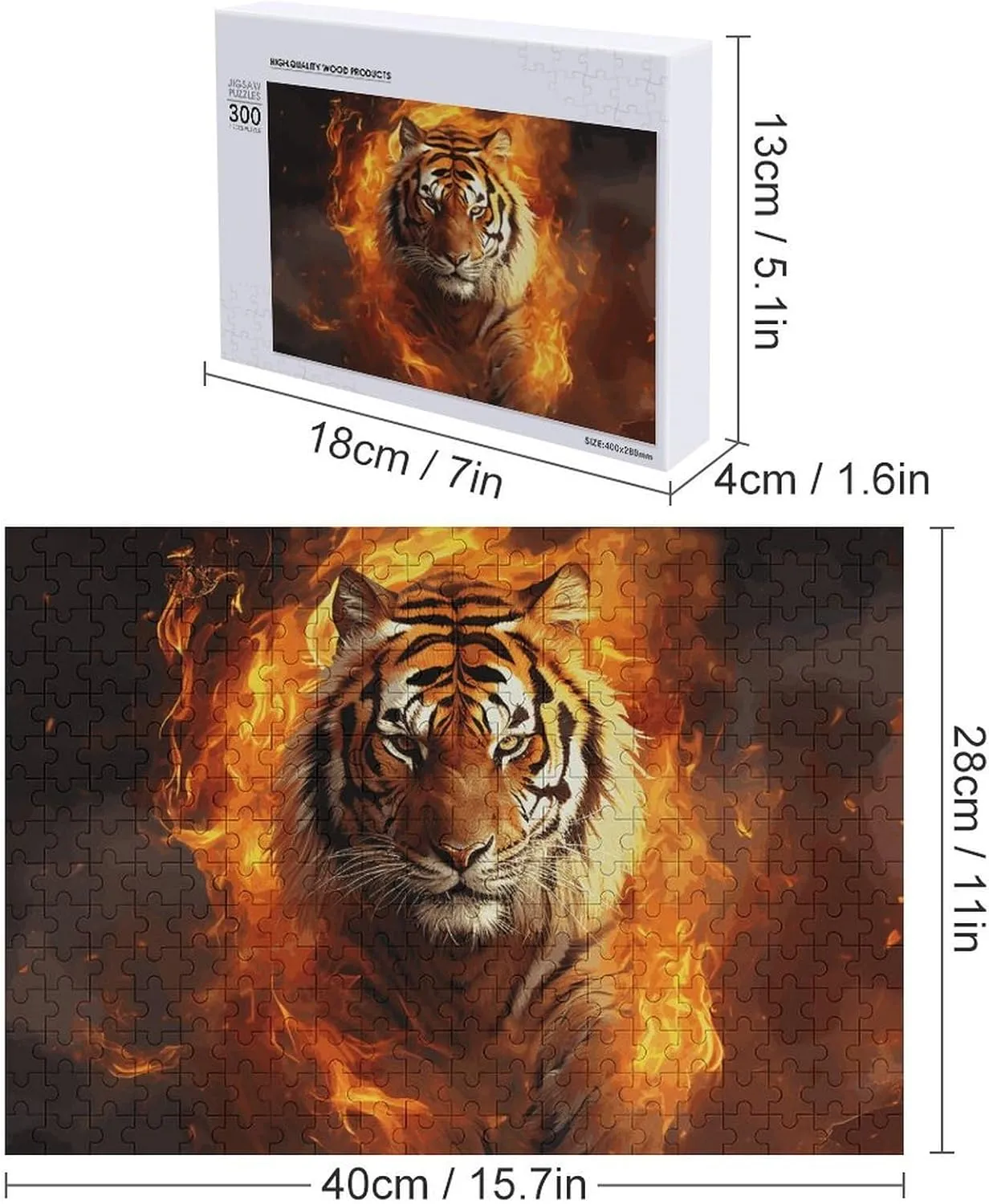 Wall Art Home Decor for Puzzle Lovers, stride mother atmospheric overt engrave respect Family, Friend Creative Gift Toys Cool Tiger in Flame Wooden Puzzles for Adults 300 PCS Unique Shape Puzzles 