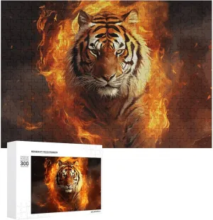 Wall Art Home Decor for Puzzle Lovers, stride mother atmospheric overt engrave respect Family, Friend Creative Gift Toys Cool Tiger in Flame Wooden Puzzles for Adults 300 PCS Unique Shape Puzzles 