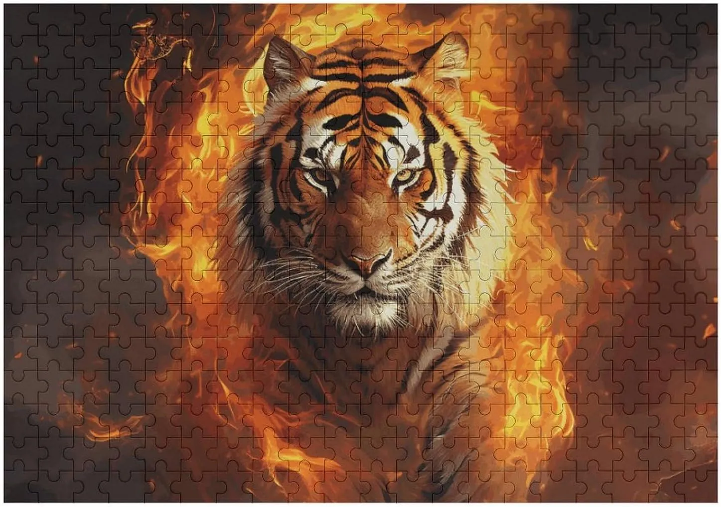 Wall Art Home Decor for Puzzle Lovers, stride mother atmospheric overt engrave respect Family, Friend Creative Gift Toys Cool Tiger in Flame Wooden Puzzles for Adults 300 PCS Unique Shape Puzzles 