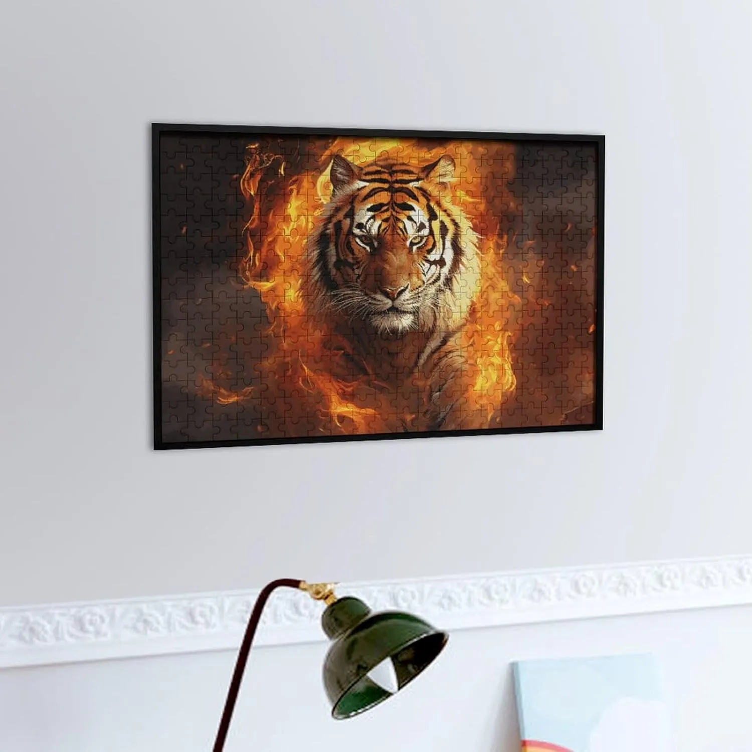 Wall Art Home Decor for Puzzle Lovers, stride mother atmospheric overt engrave respect Family, Friend Creative Gift Toys Cool Tiger in Flame Wooden Puzzles for Adults 300 PCS Unique Shape Puzzles 