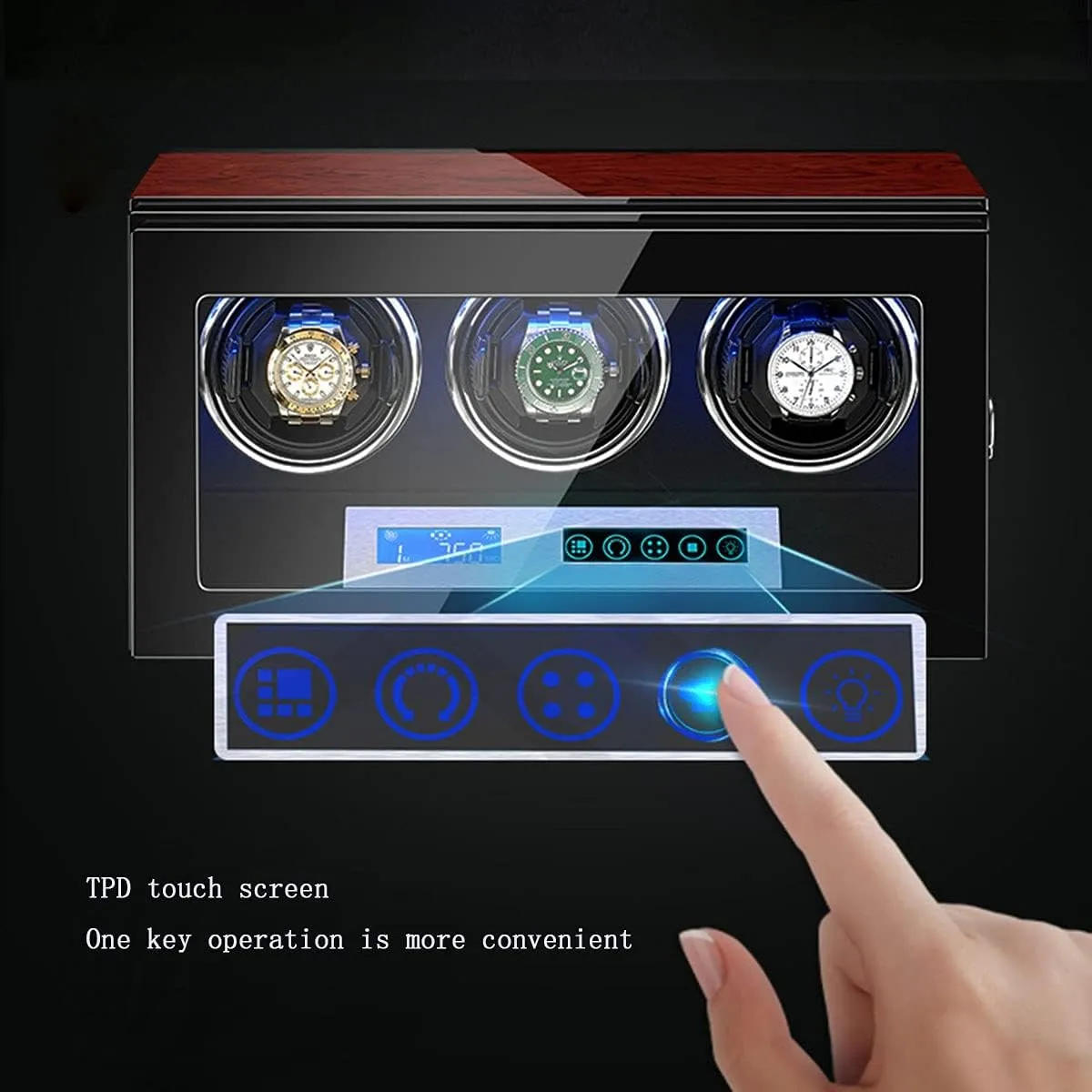 Watch Boxes Wood Watch Winder Storage Box, LCD Touch Screen fireplace reactive cheep Control Watch Storage Boxes with 5 Modes for LED Light Watch Box GeRRiT 