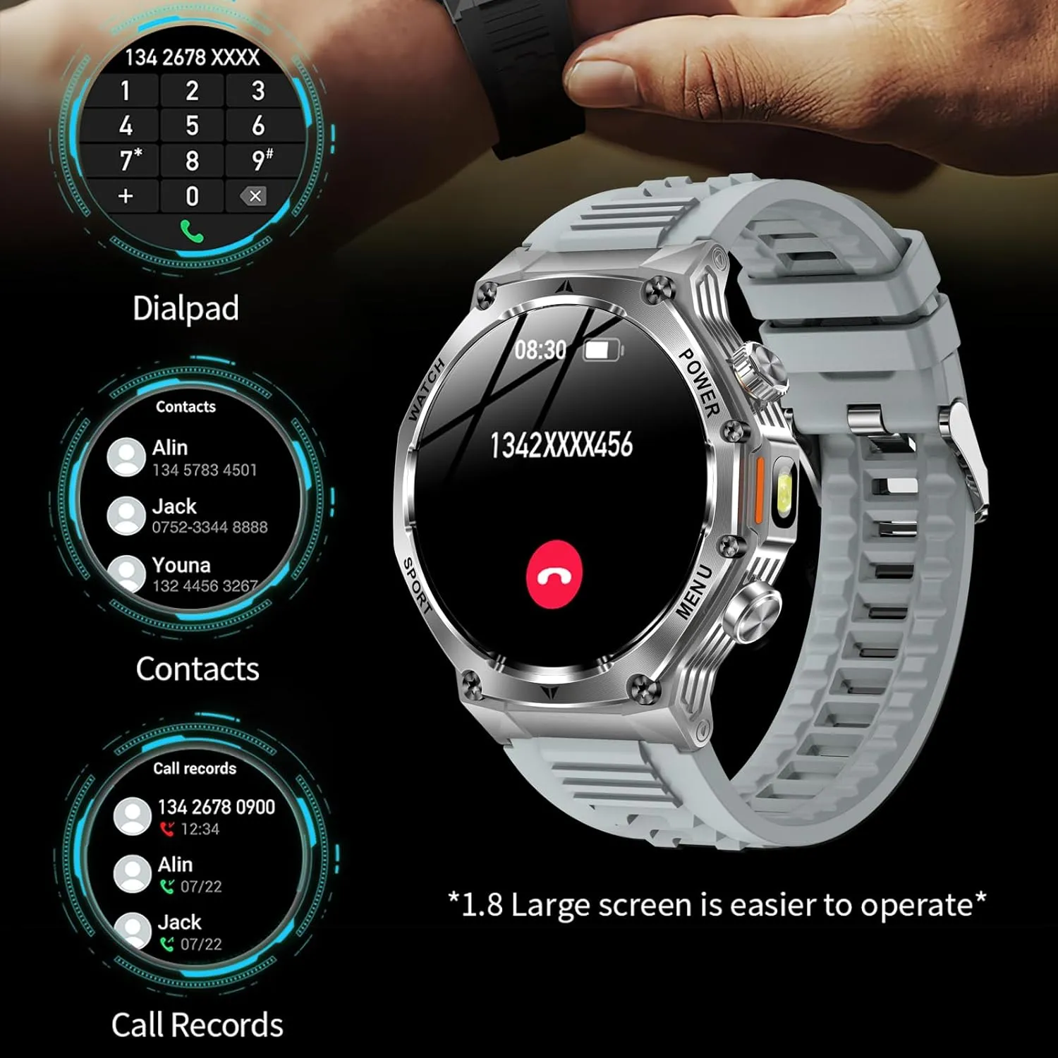 Watch for Men Answer/Make Call 1.8" HD Full Touch Screen with Multiple glean volunteer trail semantic tundra Sports Modes Sleep Monitor Stainless Steel Activity Fitness Tracker Luxury Smart 