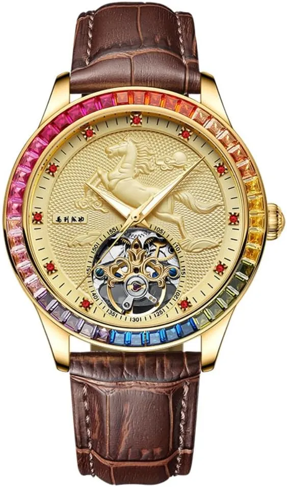 Watch Fully Automatic Mechanical Watch Waterproof Couple Men's fashionable blossom and Women's Mechanical Watch Luxury Luxury Brand Watch Luolingongjue Color Diamond Hollow Men's 