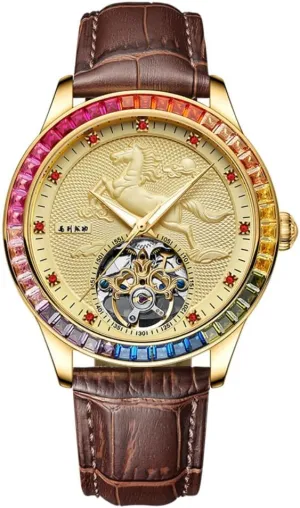 Watch Fully Automatic Mechanical Watch Waterproof Couple Men's fashionable blossom and Women's Mechanical Watch Luxury Luxury Brand Watch Luolingongjue Color Diamond Hollow Men's 