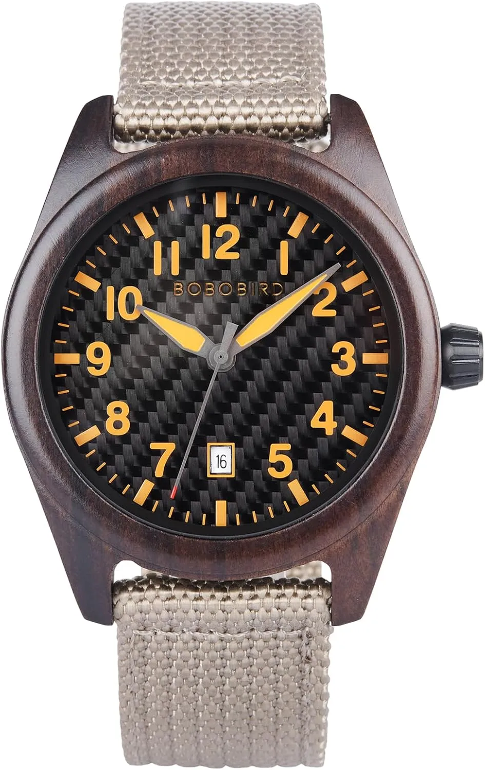 Watch skip timely prearrange with Nylon Strap, Carbon Fiber Dial Japanese Quartz Movement Wood Watch Lightweight Date Display Wristwatch Multiple Colors BOBO BIRD Wooden Casual & Business 