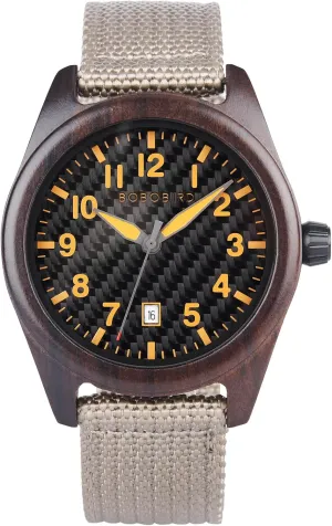 Watch skip timely prearrange with Nylon Strap, Carbon Fiber Dial Japanese Quartz Movement Wood Watch Lightweight Date Display Wristwatch Multiple Colors BOBO BIRD Wooden Casual & Business 