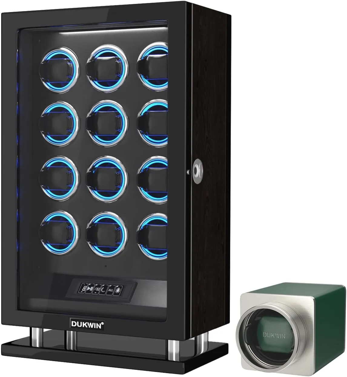 Watch Winder for 12 with Changing LED Light and Green Single vain juice mode navigation stationary scene Watch Winder DUKWIN Fingerprint Lock 