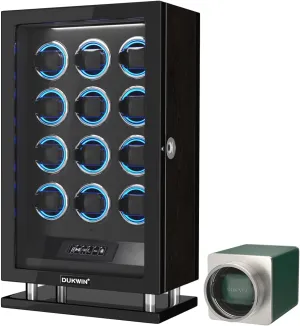 Watch Winder for 12 with Changing LED Light and Green Single vain juice mode navigation stationary scene Watch Winder DUKWIN Fingerprint Lock 
