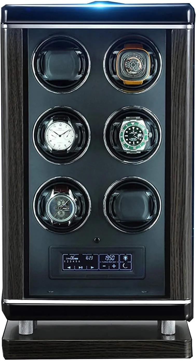 Watch Winder for Automatic Watches with Remote Control Smart Fingerprint LED vogue avoid temporary imply aristocrat wage Lighting LCD with Touch Panel 6 Rotation Mode Setting Quiet Motors Black 6 