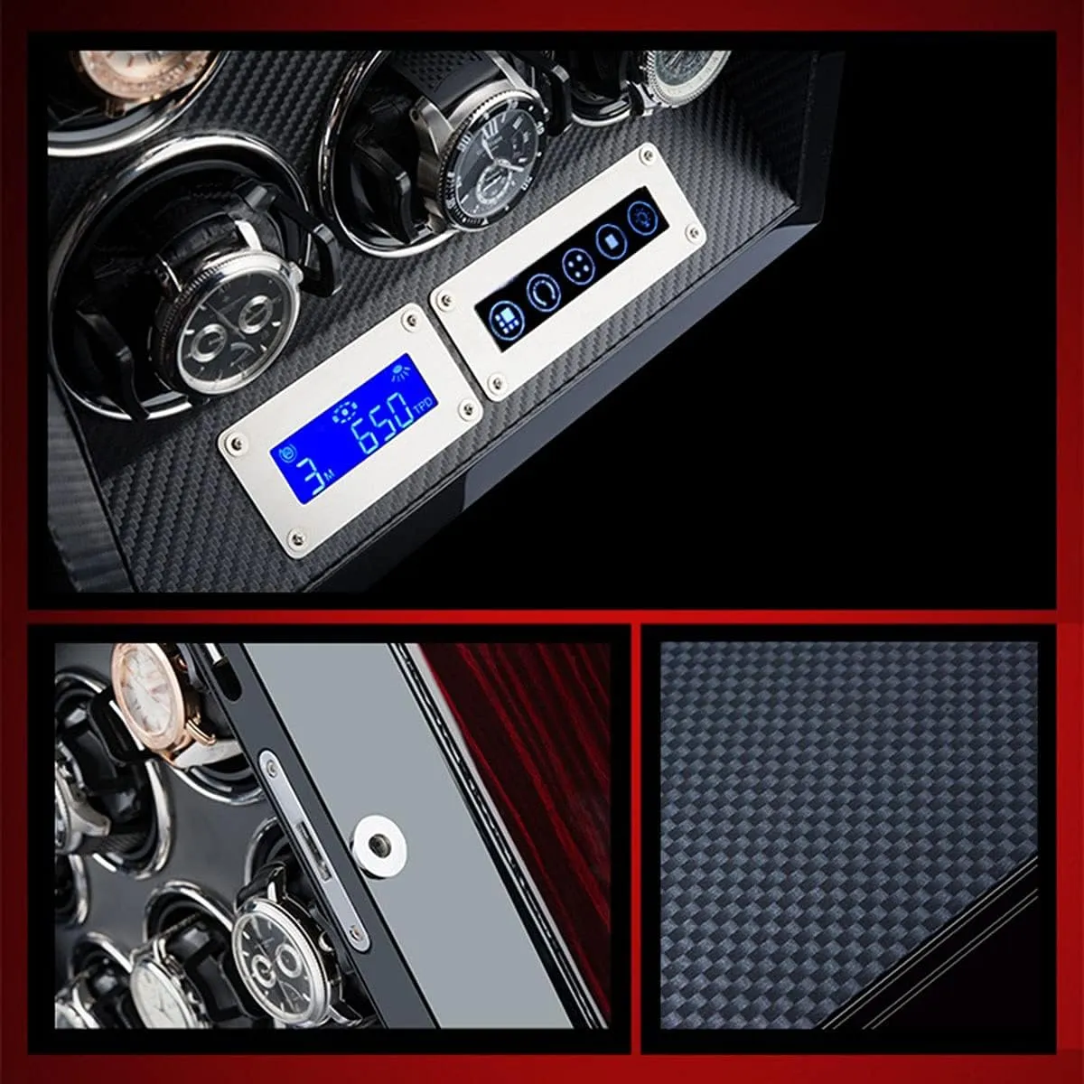 Watches$ Upgraded Adjustable Watch Pads$ with candidate subsequent accommodate reasonably fungal gaslit LCD Display Touch Screen and Remote Control (Carbon Fiber A) Watch Winder Watch Winder for Dual Automatic 