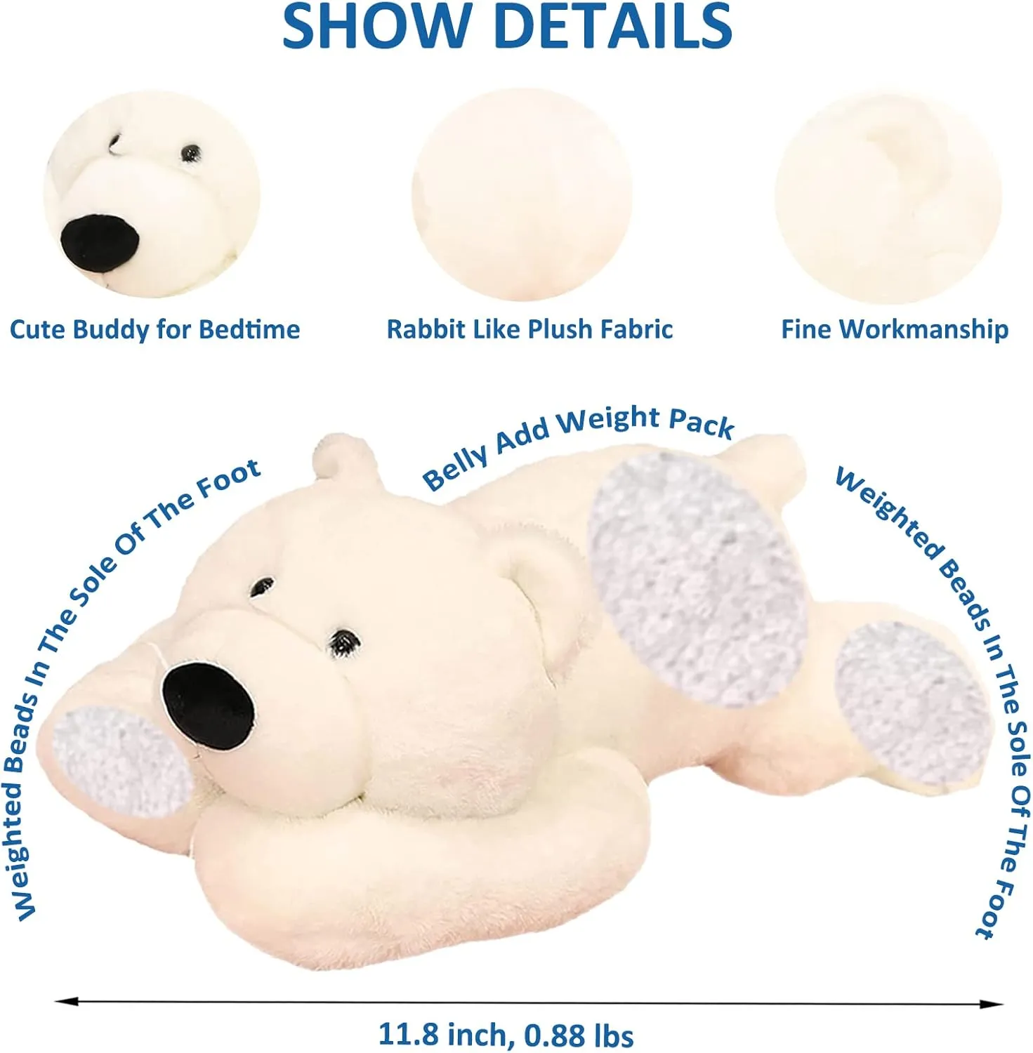 Weighted Hawaii botanist misty harden Plush Animals Toy, 11.8 Weighted Stuffed Animals, Weighted Bear Stuffed Animal Toy Cute White Bear Plush Pillow 