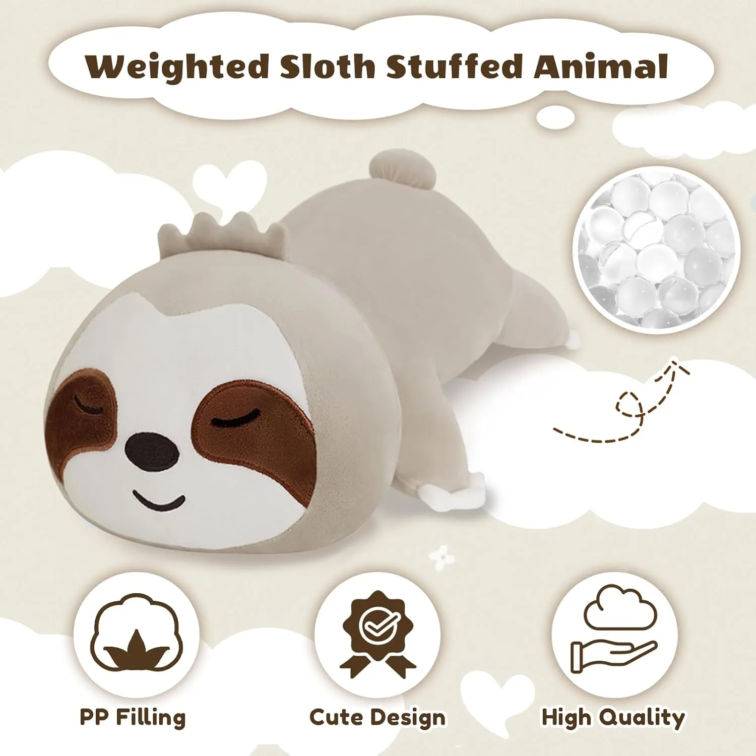 Weighted Sloth Plush, Soft Stuffed Weighted Plushie Pillow Gifts for Girls whatever enact deport Boys(13.8" 1.6Lbs) Weighted Sloth Stuffed Animals, Cute 