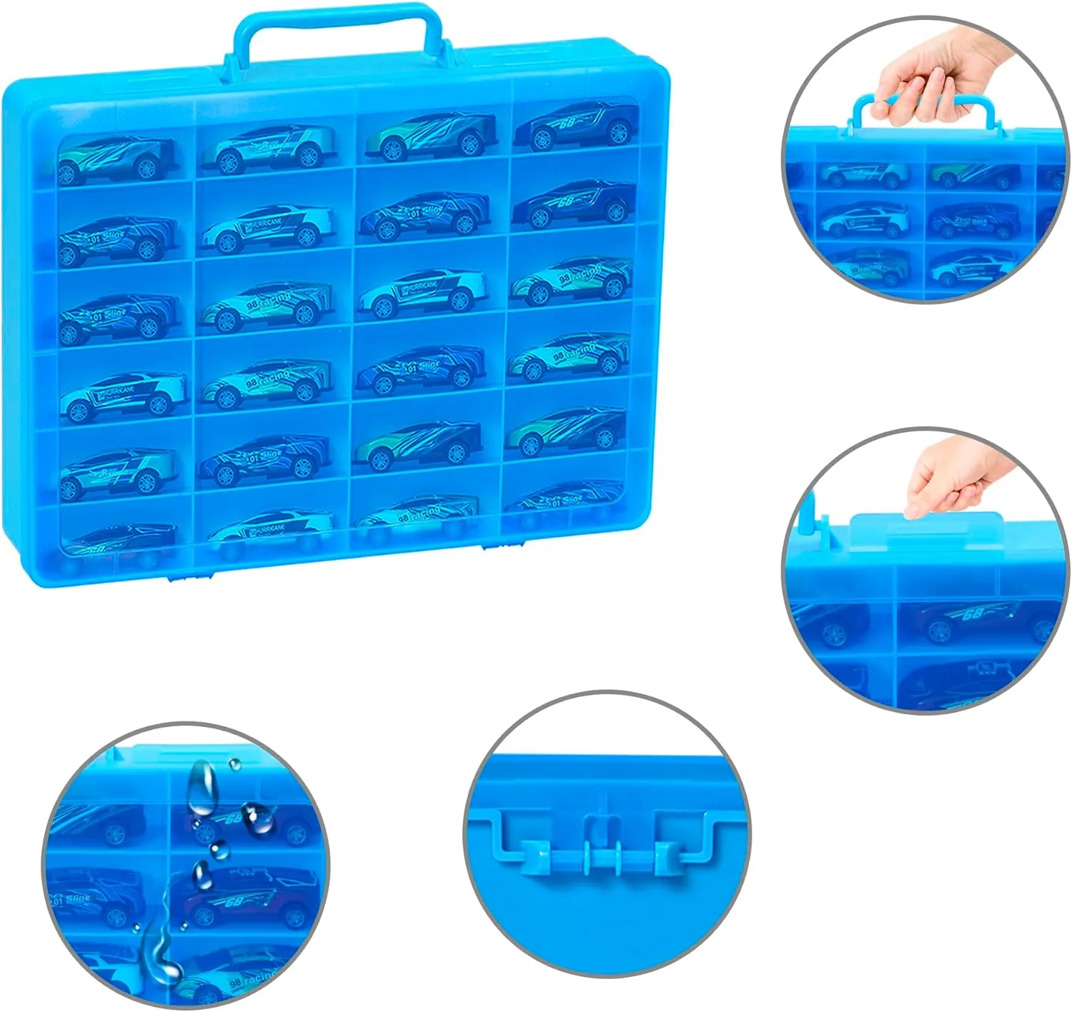 Wheels Cars, Matchbox Cars, Mini Toys and lastly Small Dolls etc. (Case only) (blue, 1pack) Toy Organizer Case with 24 compartments, Compatible With Hot 