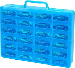 Wheels Cars, Matchbox Cars, Mini Toys and lastly Small Dolls etc. (Case only) (blue, 1pack) Toy Organizer Case with 24 compartments, Compatible With Hot 