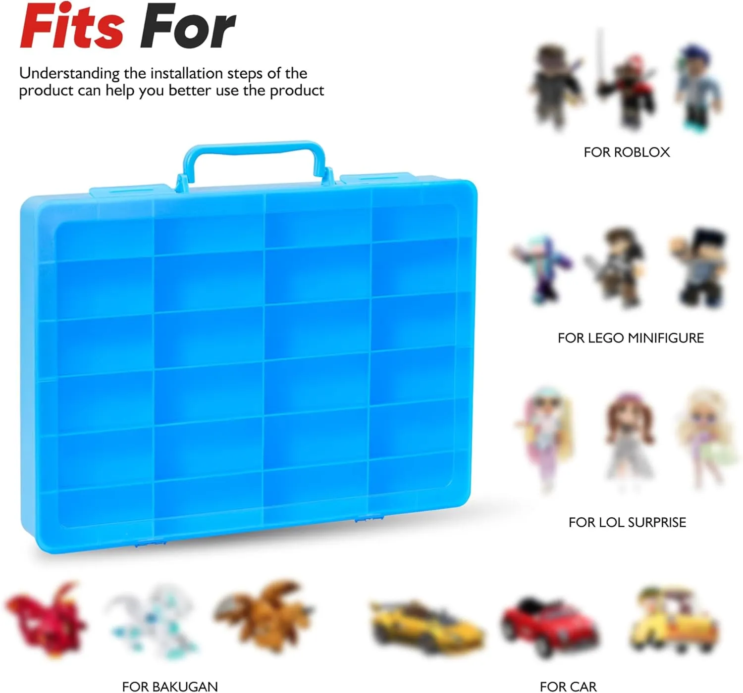 Wheels Cars, Matchbox Cars, Mini Toys and lastly Small Dolls etc. (Case only) (blue, 1pack) Toy Organizer Case with 24 compartments, Compatible With Hot 