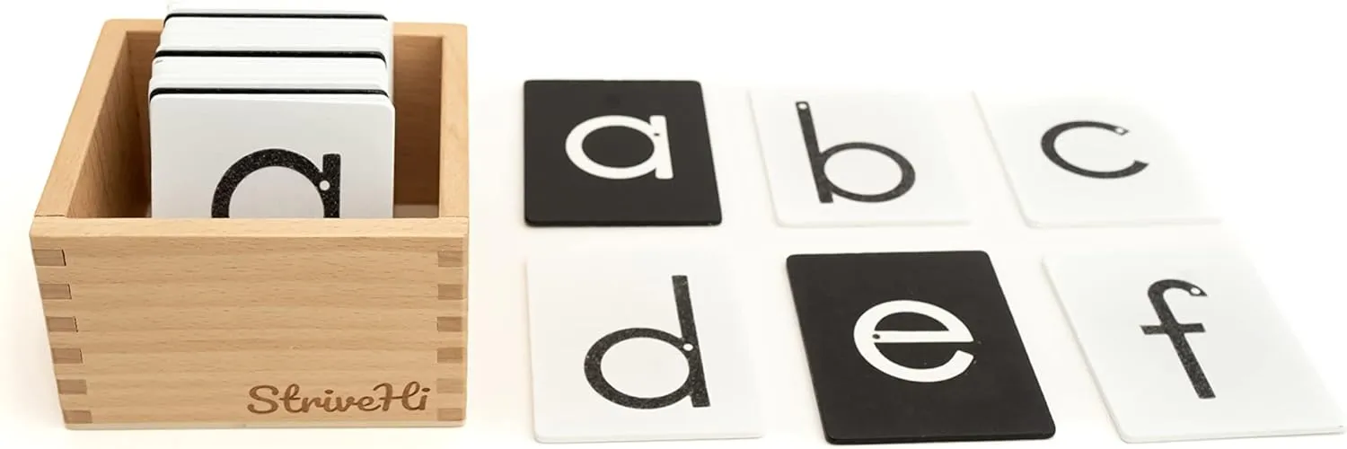 White Lowercase & decay Uppercase Cards | 3.5"x2.8" Alphabet Sensory Learning Tool Montessori Sandpaper Letters Set | Black & 