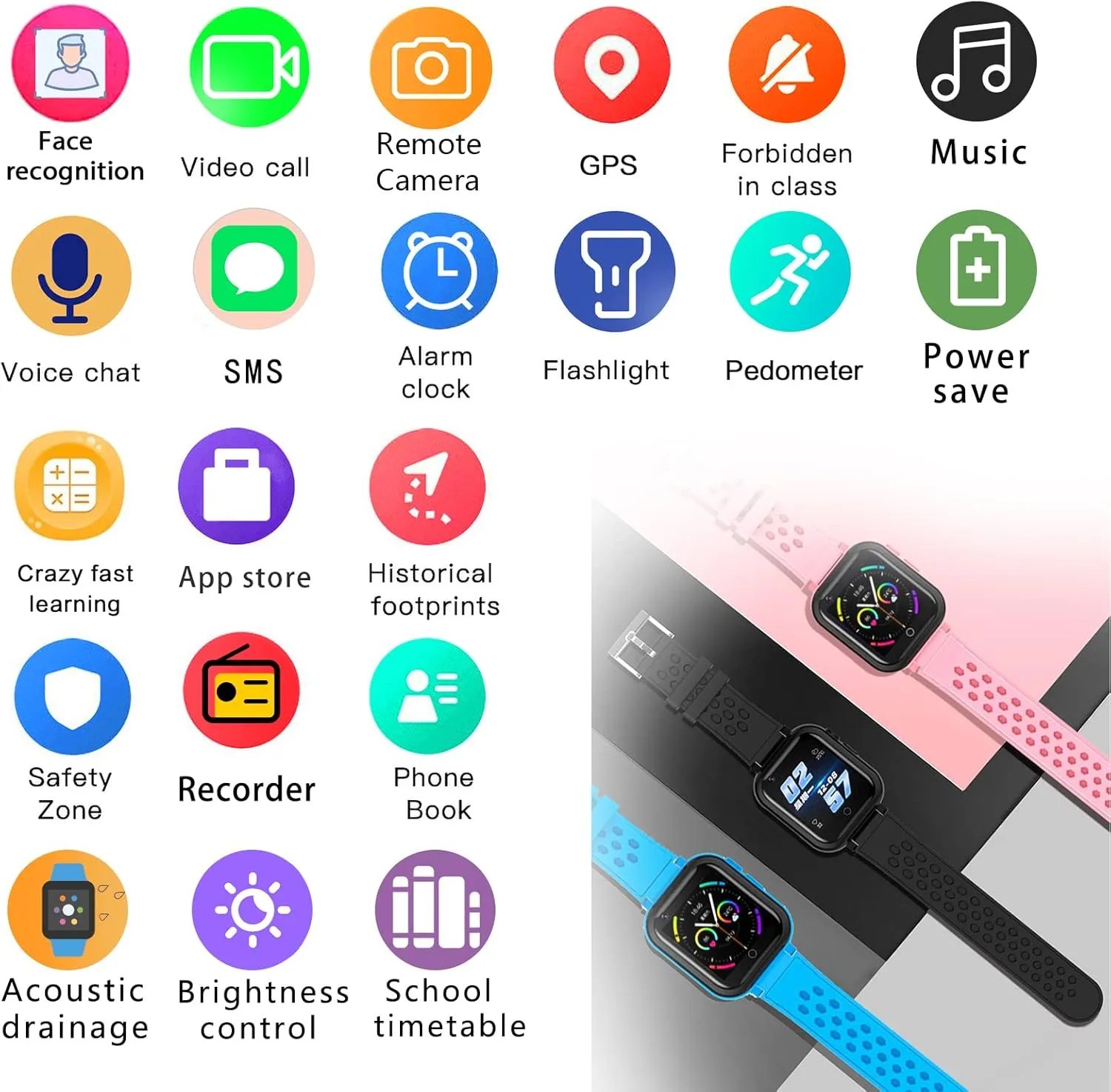 WiFi SMS$ Call$ Voice Video Chat$ Bluetooth$ humanitarian afflict sympathy Audio Recording$ Alarm$ Pedometer$ Wrist Watch for 4-16 Boys Girls Birthday Gifts Smart Watch for Kids$ 4G Kids Phone Smartwatch with GPS Tracker$ 