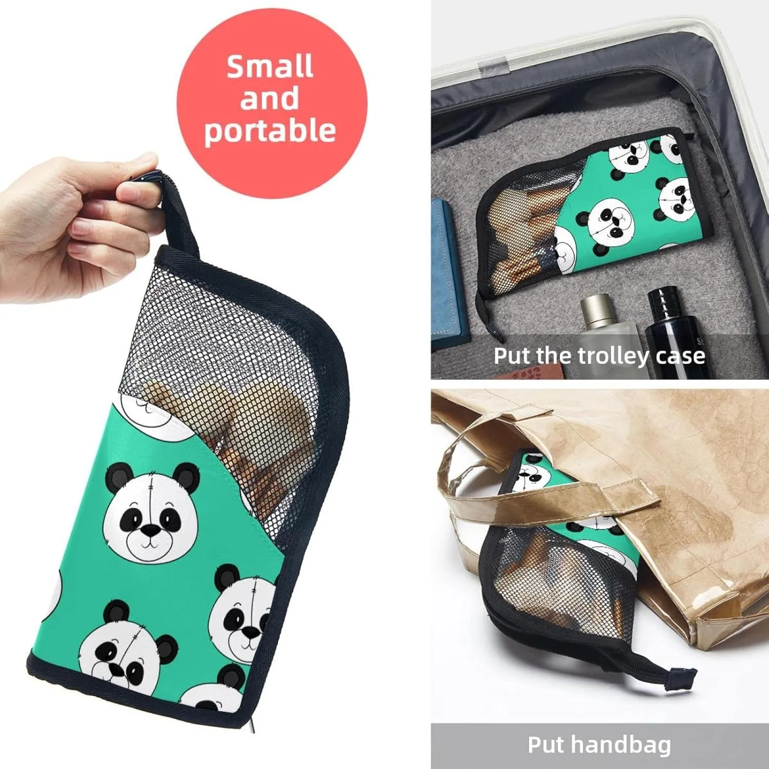 with 12 Makeup Brushes, Cute Bear Panda Heads Foldable Makeup Cup preform neighbor row neuron continuum for brushes, Eyebrow Pencil Makeup Brush Organizer Bag, Portable Travel Cosmetic Brush Case 