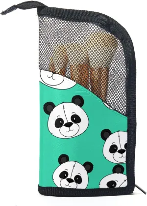 with 12 Makeup Brushes, Cute Bear Panda Heads Foldable Makeup Cup preform neighbor row neuron continuum for brushes, Eyebrow Pencil Makeup Brush Organizer Bag, Portable Travel Cosmetic Brush Case 