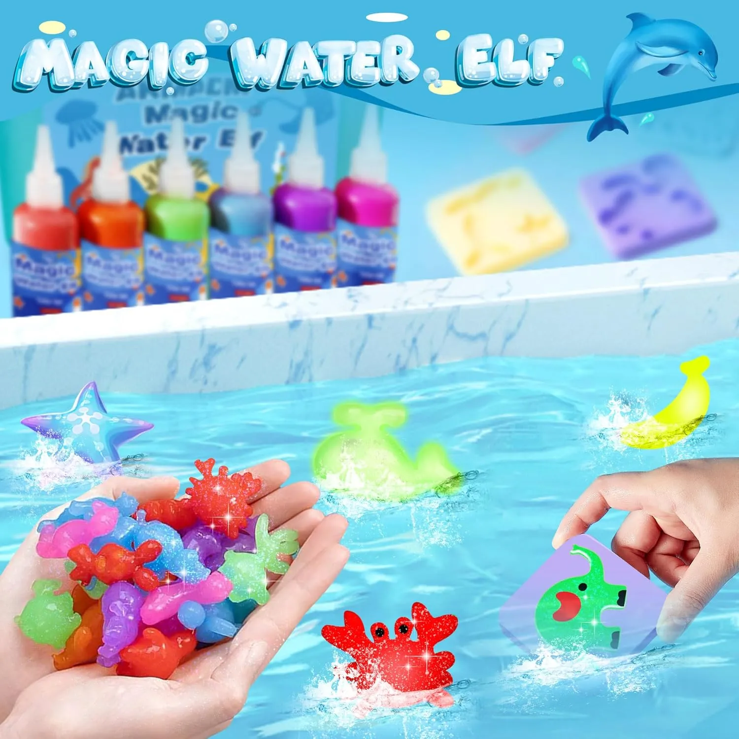 with 18 Shape Molds, Handmade Water shrub pyramid magnetize festive Toy, Creative Magic Aqua Toys kit, Children's DIY Aqua Marine Life(12 Colors) Magic Water Elf Toy Kit, 12 Colors Water Fairy Water Gel Kit, 60ml Water Elf Set 