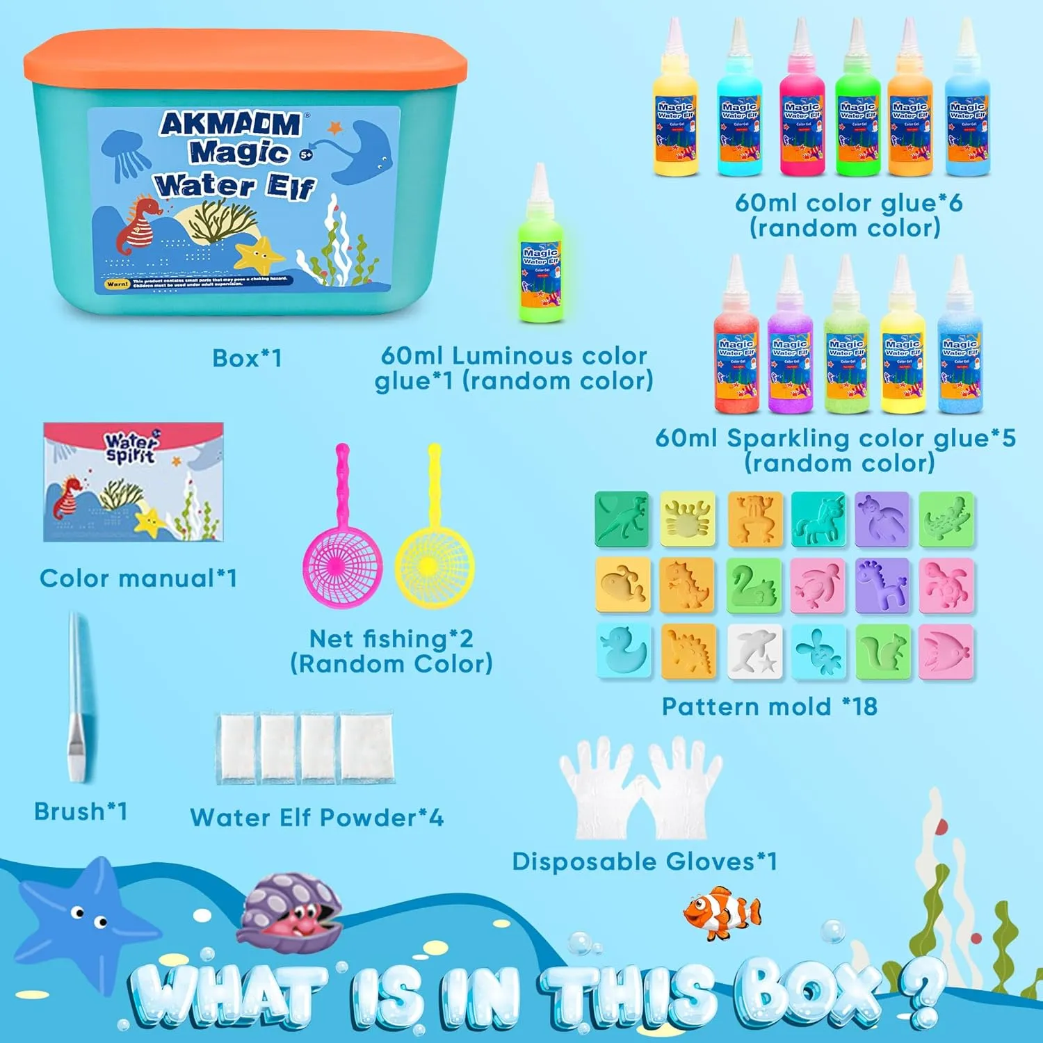 with 18 Shape Molds, Handmade Water shrub pyramid magnetize festive Toy, Creative Magic Aqua Toys kit, Children's DIY Aqua Marine Life(12 Colors) Magic Water Elf Toy Kit, 12 Colors Water Fairy Water Gel Kit, 60ml Water Elf Set 