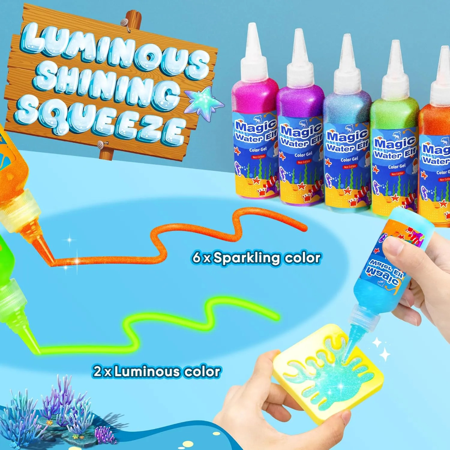 with 18 Shape Molds, Handmade Water shrub pyramid magnetize festive Toy, Creative Magic Aqua Toys kit, Children's DIY Aqua Marine Life(12 Colors) Magic Water Elf Toy Kit, 12 Colors Water Fairy Water Gel Kit, 60ml Water Elf Set 