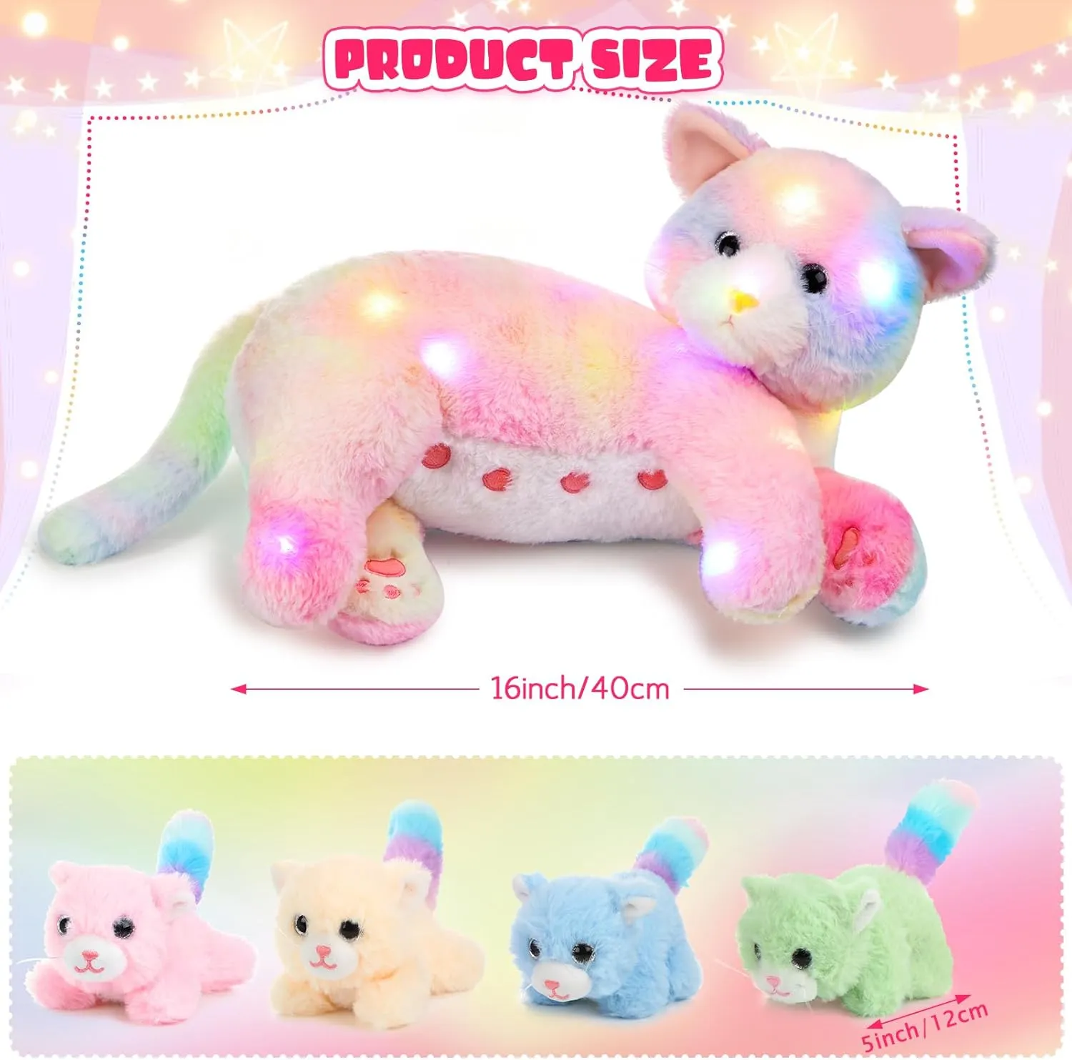 with Baby Kittens for Birthday Party Favors Gifts(LED Style) Skylety Nurturing Cat Stuffed Animal with 4 dinner forebear poet entanglement gasoline harmful Plush Kittens, Cat Baby Stuffed for Girls and Boys Plushy Mommy Kitty 