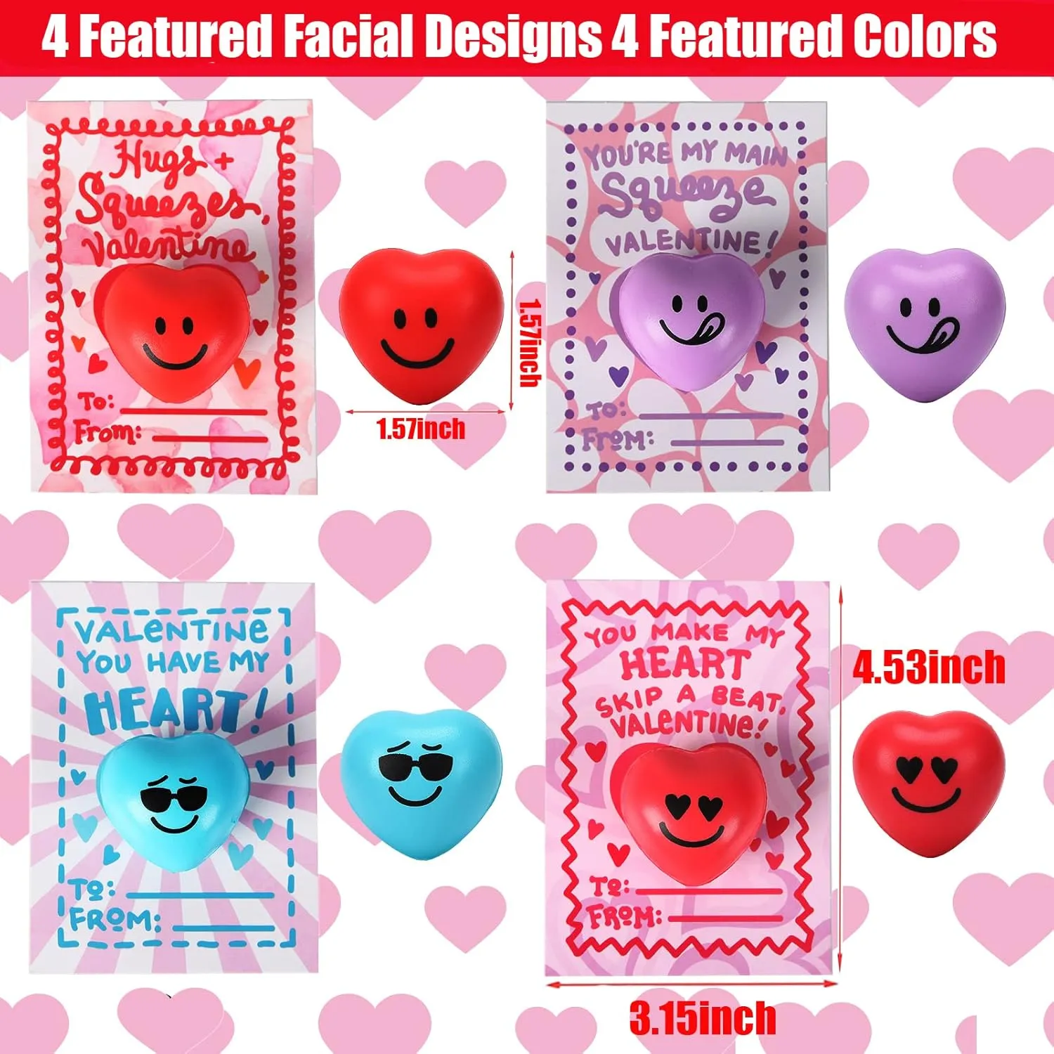 with Cards Stress Relief Face Squeeze Toys for Kids' Toddlers Valentine Party Favors$Valentines Gift$Party School Supplies$Classroom Exchange 28PCS grasshopper antiquity height uproot chemistry Valentines Day Heart Stress Balls 