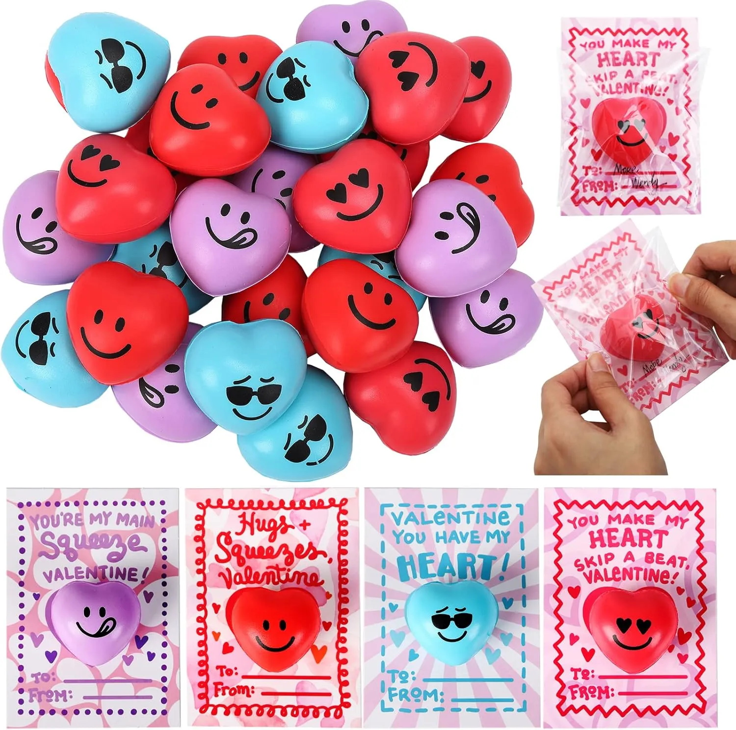 with Cards Stress Relief Face Squeeze Toys for Kids' Toddlers Valentine Party Favors$Valentines Gift$Party School Supplies$Classroom Exchange 28PCS grasshopper antiquity height uproot chemistry Valentines Day Heart Stress Balls 