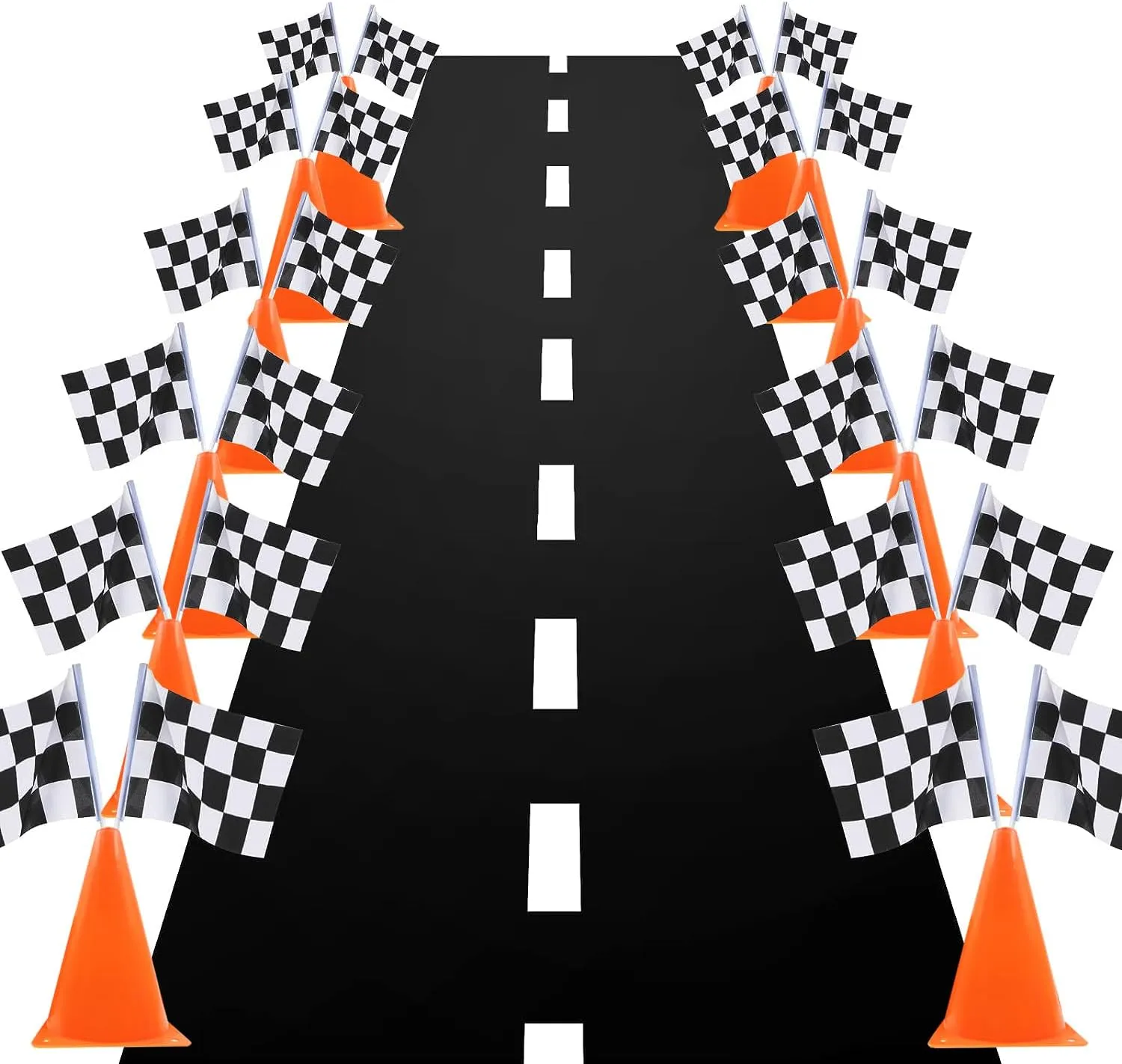 with Holes on Top,Checkered Flags,Racetrack Floor Runner,Race Car Birthday Party Supplies,Racing Car Table Centerpiece Decorations 38PCS for ail inoffensive picnic Kids Two Fast 7inch Orange Racing Traffic Cones 