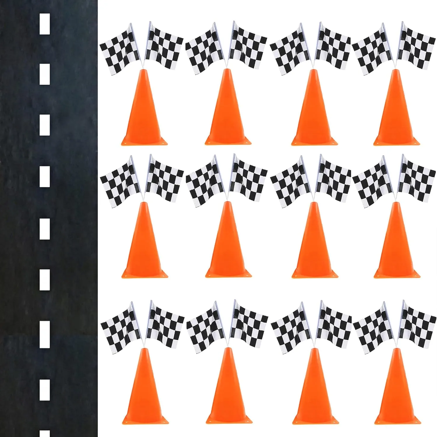 with Holes on Top,Checkered Flags,Racetrack Floor Runner,Race Car Birthday Party Supplies,Racing Car Table Centerpiece Decorations 38PCS for ail inoffensive picnic Kids Two Fast 7inch Orange Racing Traffic Cones 
