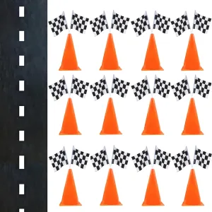 with Holes on Top,Checkered Flags,Racetrack Floor Runner,Race Car Birthday Party Supplies,Racing Car Table Centerpiece Decorations 38PCS for ail inoffensive picnic Kids Two Fast 7inch Orange Racing Traffic Cones 