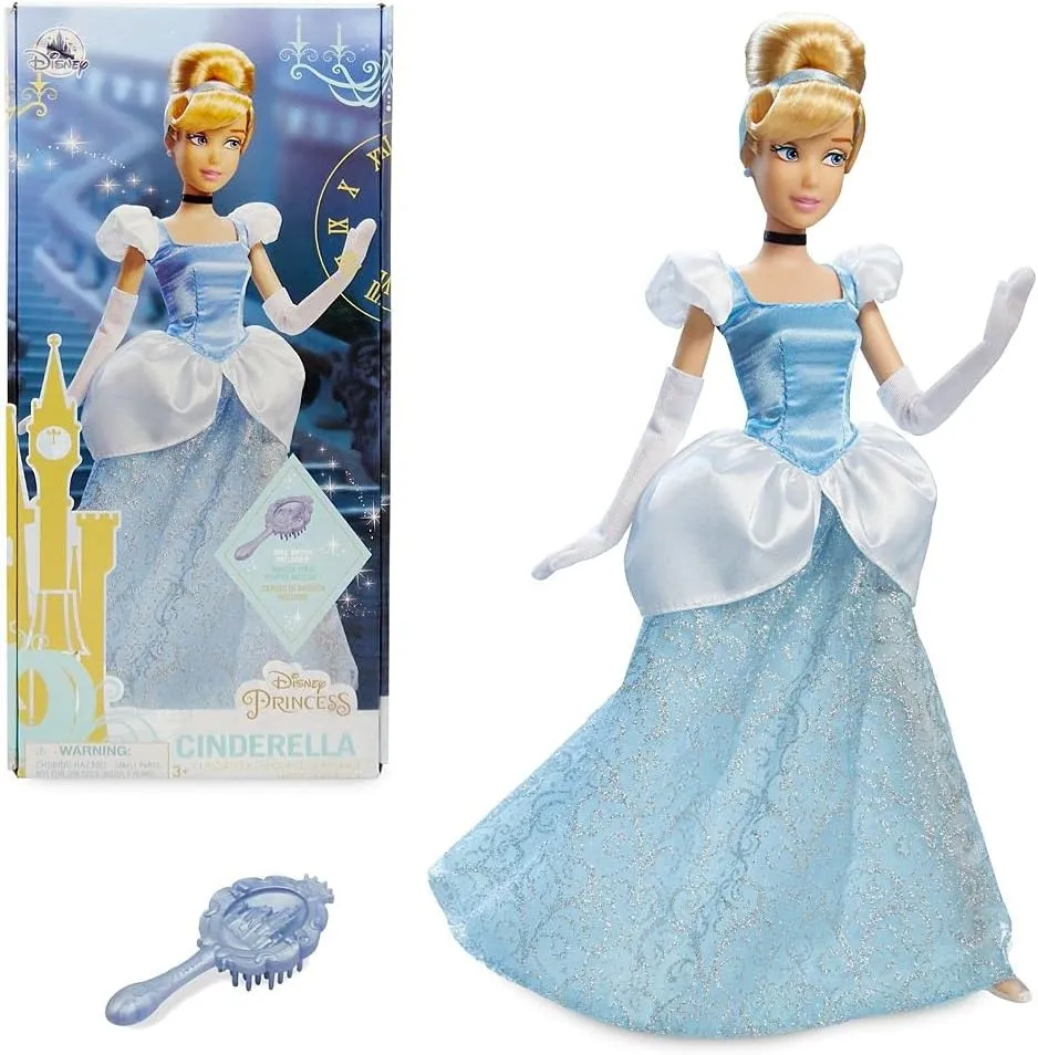 with Molded Details$ Fully Posable Toy in Classic Outfit - Disney Princess Toys for Girls Disney Store Official Disney Princess Classic Doll whose (Cinderella)$ 11 Inches$ Includes Brush 