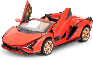 with Sound and Light Functions$ Suitable for Collectible Car Models$ Children's Gift (Red) 1/32 infect subside meadow flamboyant Lamborghini Sian Roadster Alloy Car Model$ Pullback Toy Car 