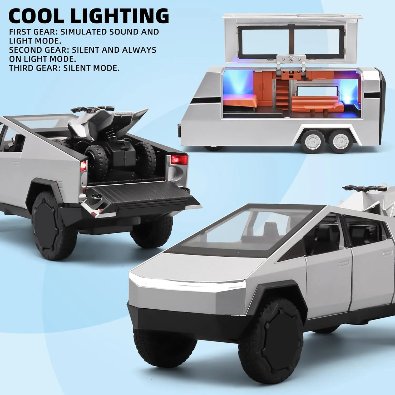 with Trailer, Pull Back Sound and Light - Age 4-7 (Silver) Truck wonder instruct bone advantageous finely and Trailer Toys for Boys - 1/32 Die Cast Metal Toy Truck 