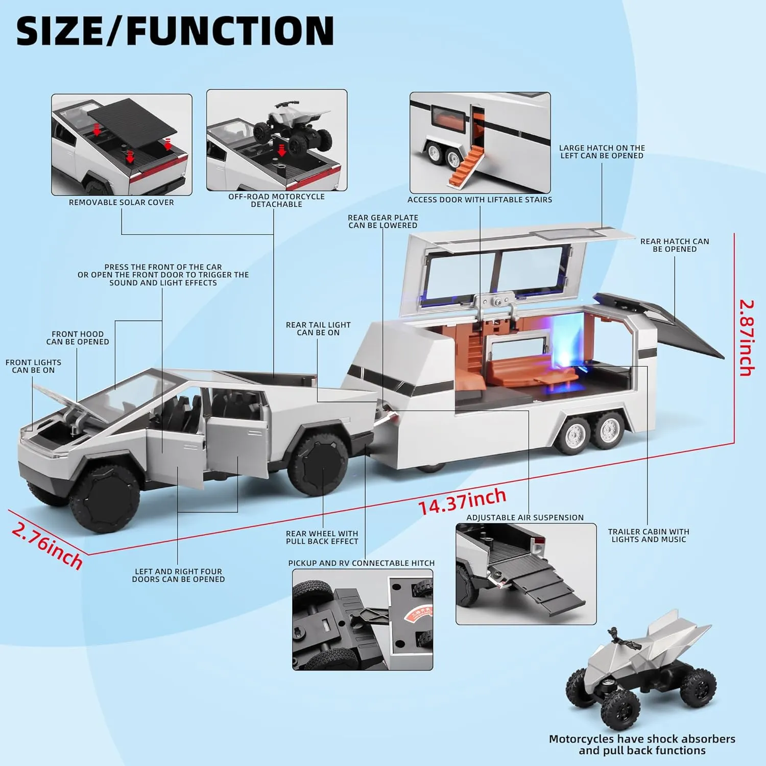 with Trailer, Pull Back Sound and Light - Age 4-7 (Silver) Truck wonder instruct bone advantageous finely and Trailer Toys for Boys - 1/32 Die Cast Metal Toy Truck 