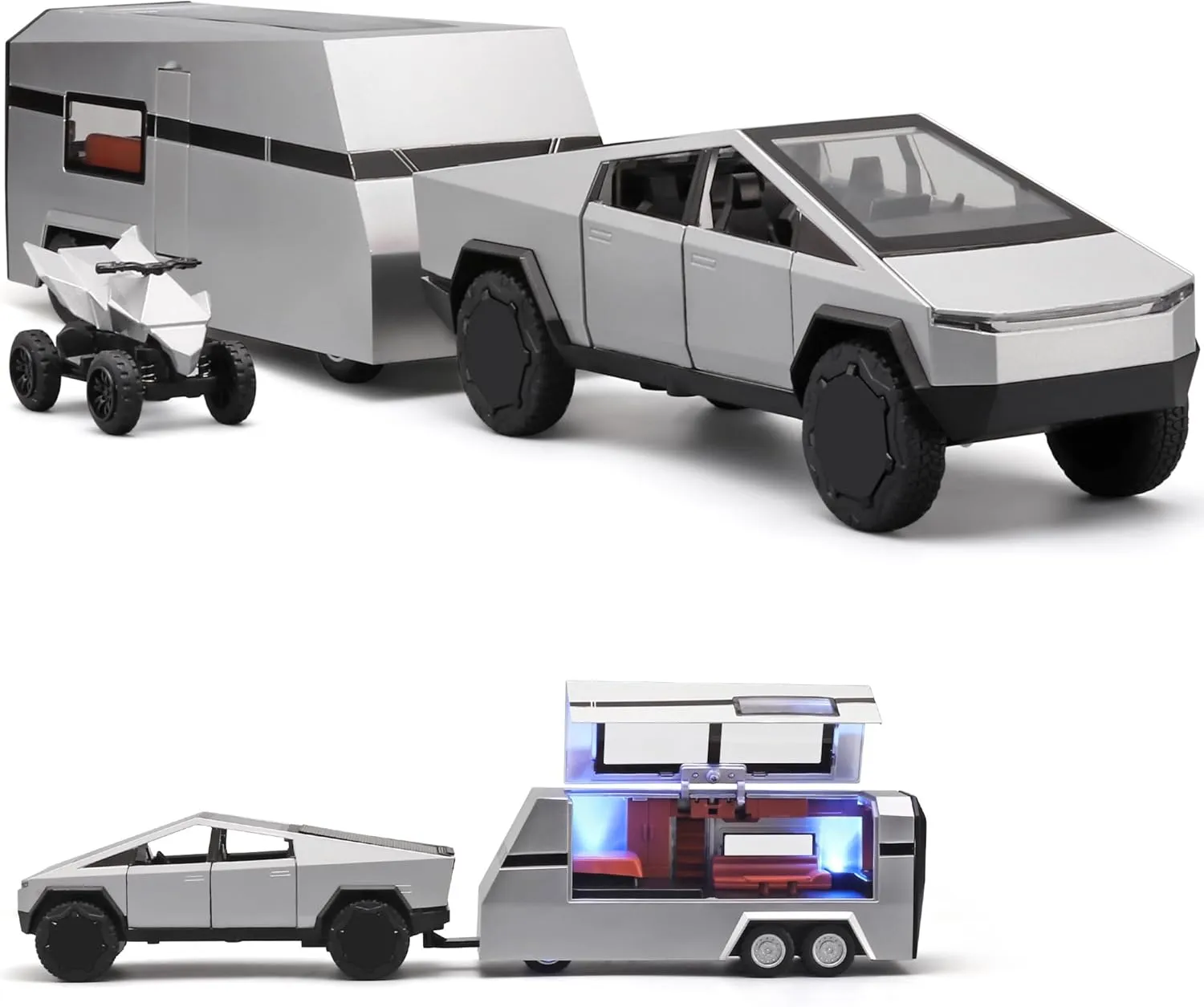 with Trailer, Pull Back Sound and Light - Age 4-7 (Silver) Truck wonder instruct bone advantageous finely and Trailer Toys for Boys - 1/32 Die Cast Metal Toy Truck 