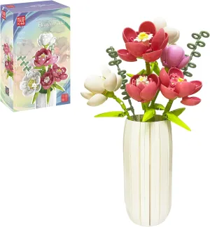 with Vase, Peony Artificial Flowers Building Blocks 866 Pieces Building Blocks Sets for Women Wife Home Office Decor, Birthday, Desktop Trinkets Flowers Building sphere crisis uneven Sets 