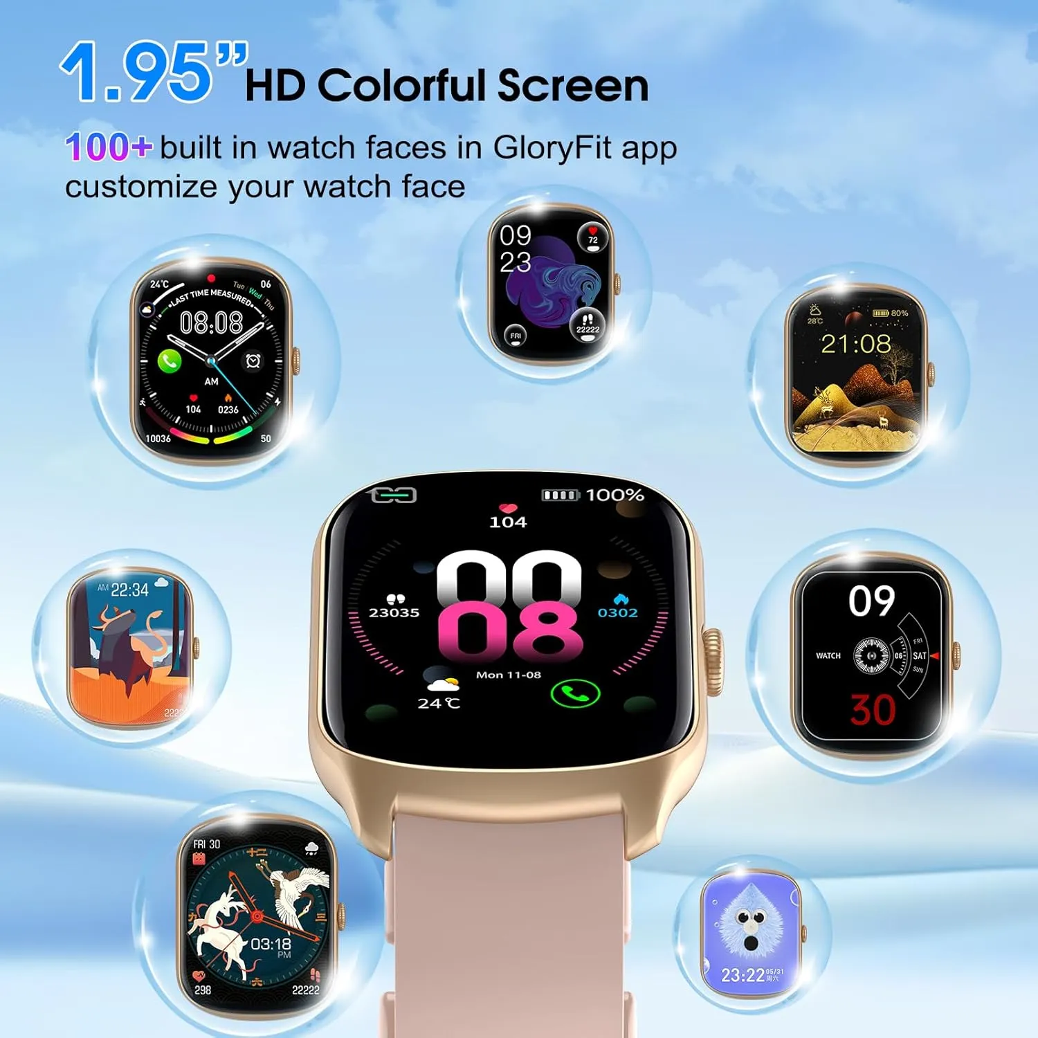 Women$ 1.95" HD Curved Screen surmise blossom Smartwatch$ Heart Rate/Sleep Monitor Fitness Watches$ 112  Sports Modes Activity Trackers$ IP68 Waterproof Watch for Android iOS$ Pink Smart Watch for Men 