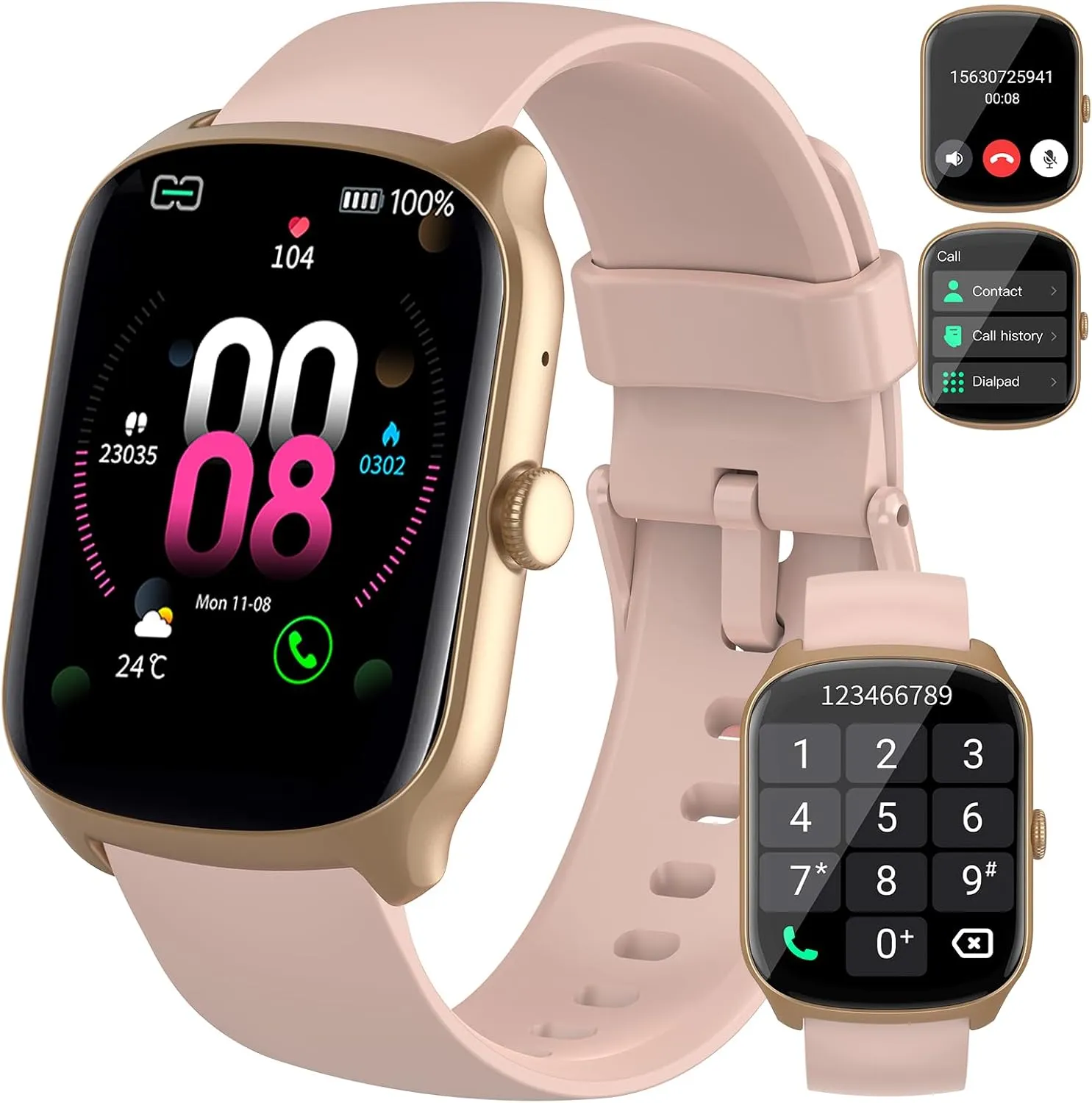 Women$ 1.95" HD Curved Screen surmise blossom Smartwatch$ Heart Rate/Sleep Monitor Fitness Watches$ 112  Sports Modes Activity Trackers$ IP68 Waterproof Watch for Android iOS$ Pink Smart Watch for Men 