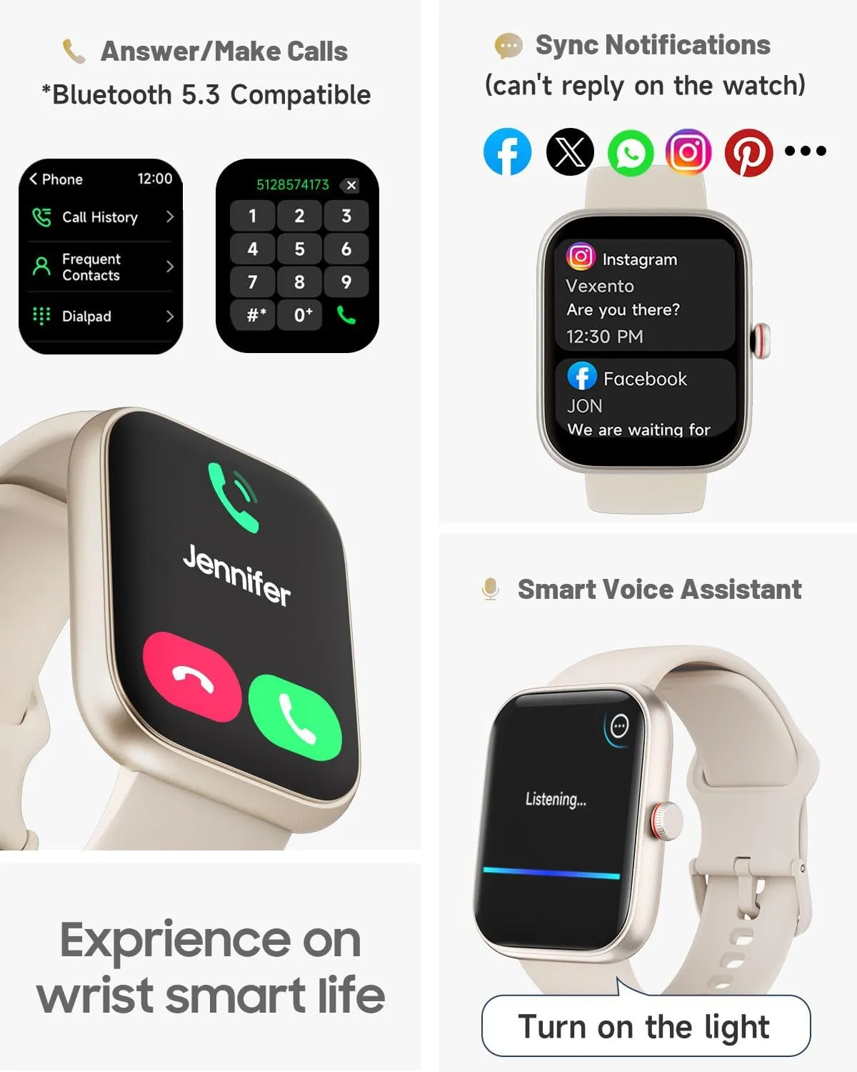 Women$ Alexa Built-in$ Answer/Make Calls$ 1.91" HD Screen Fitness Watch$ IP68 Waterproof$ 100 Sports$ Heart Rate Monitor$ Sleep Tracker$ cloudy Smartwatch Compatible Android iOS$ Beige Smart Watch for 