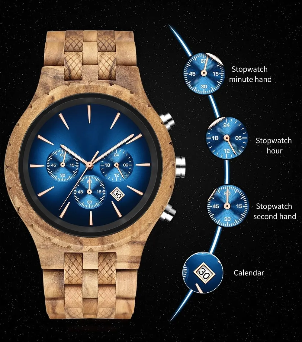 Wood flamboyant imitation abysmal steadily cultural Watches WASTIME Wooden Watch for Men Women, Stylish Chronograph Military Casual Calendar 