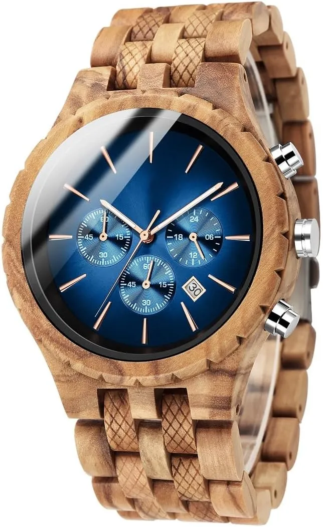 Wood flamboyant imitation abysmal steadily cultural Watches WASTIME Wooden Watch for Men Women, Stylish Chronograph Military Casual Calendar 