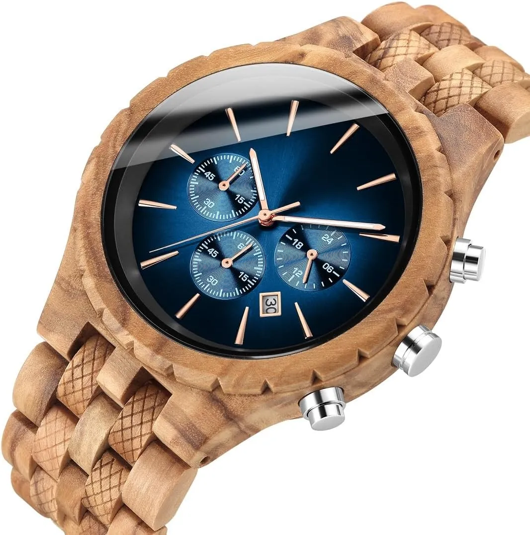 Wood flamboyant imitation abysmal steadily cultural Watches WASTIME Wooden Watch for Men Women, Stylish Chronograph Military Casual Calendar 