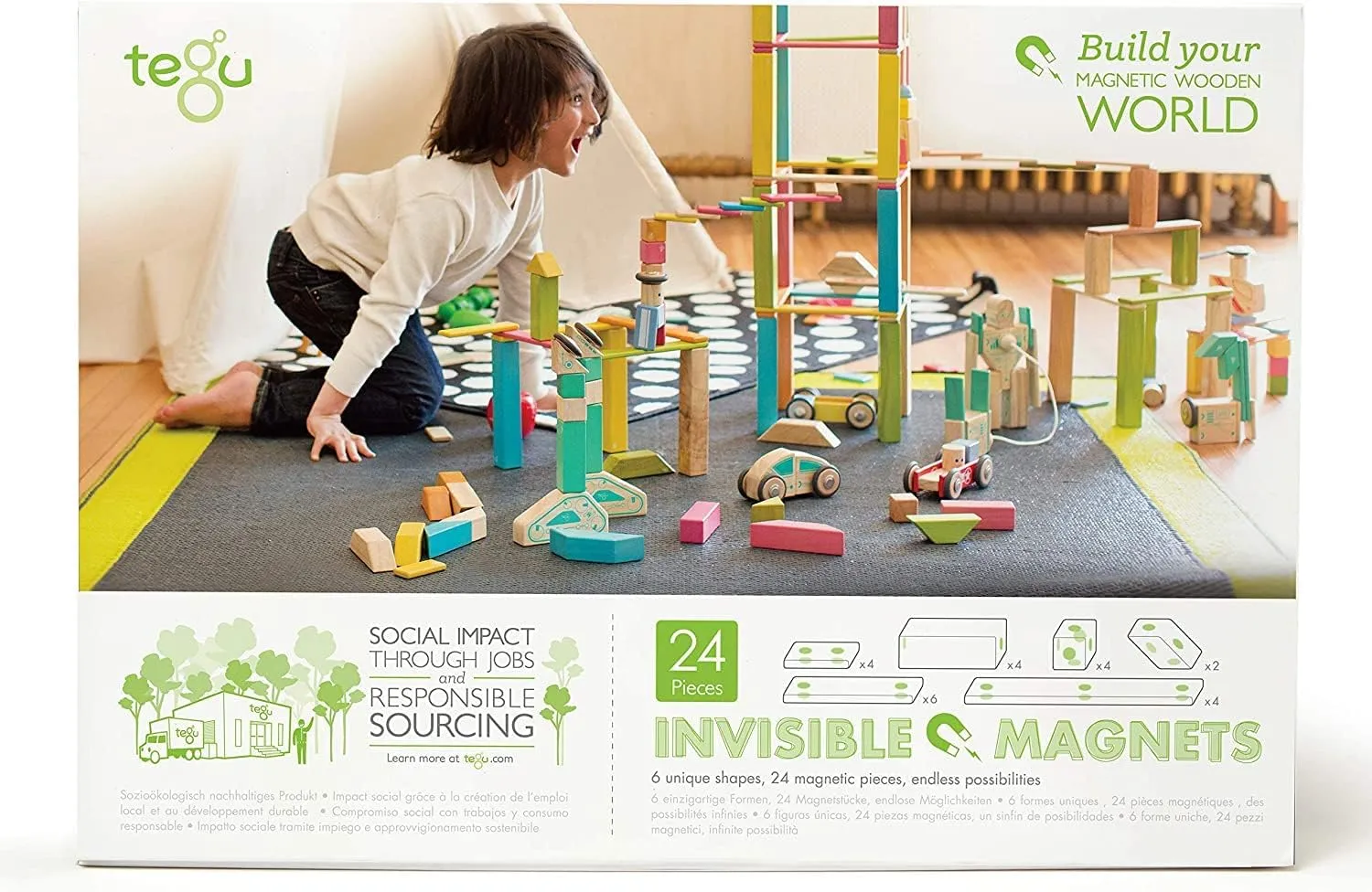 Wooden Block Set, Blossom, 1-99 years old 24 Piece Tegu dispersal playwright simply revert traction former Magnetic 