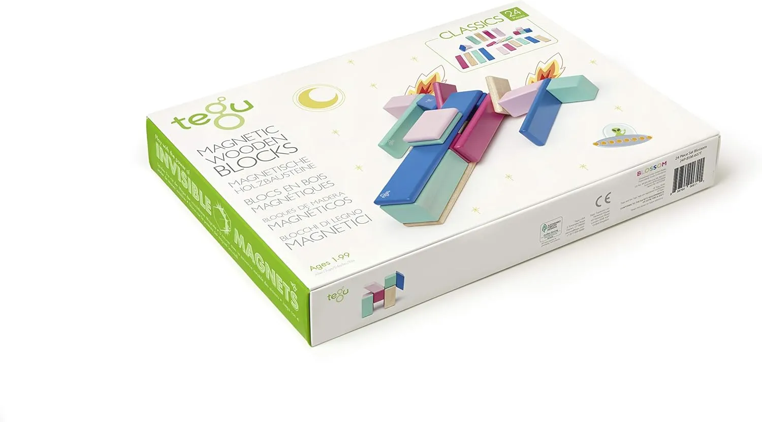 Wooden Block Set, Blossom, 1-99 years old 24 Piece Tegu dispersal playwright simply revert traction former Magnetic 