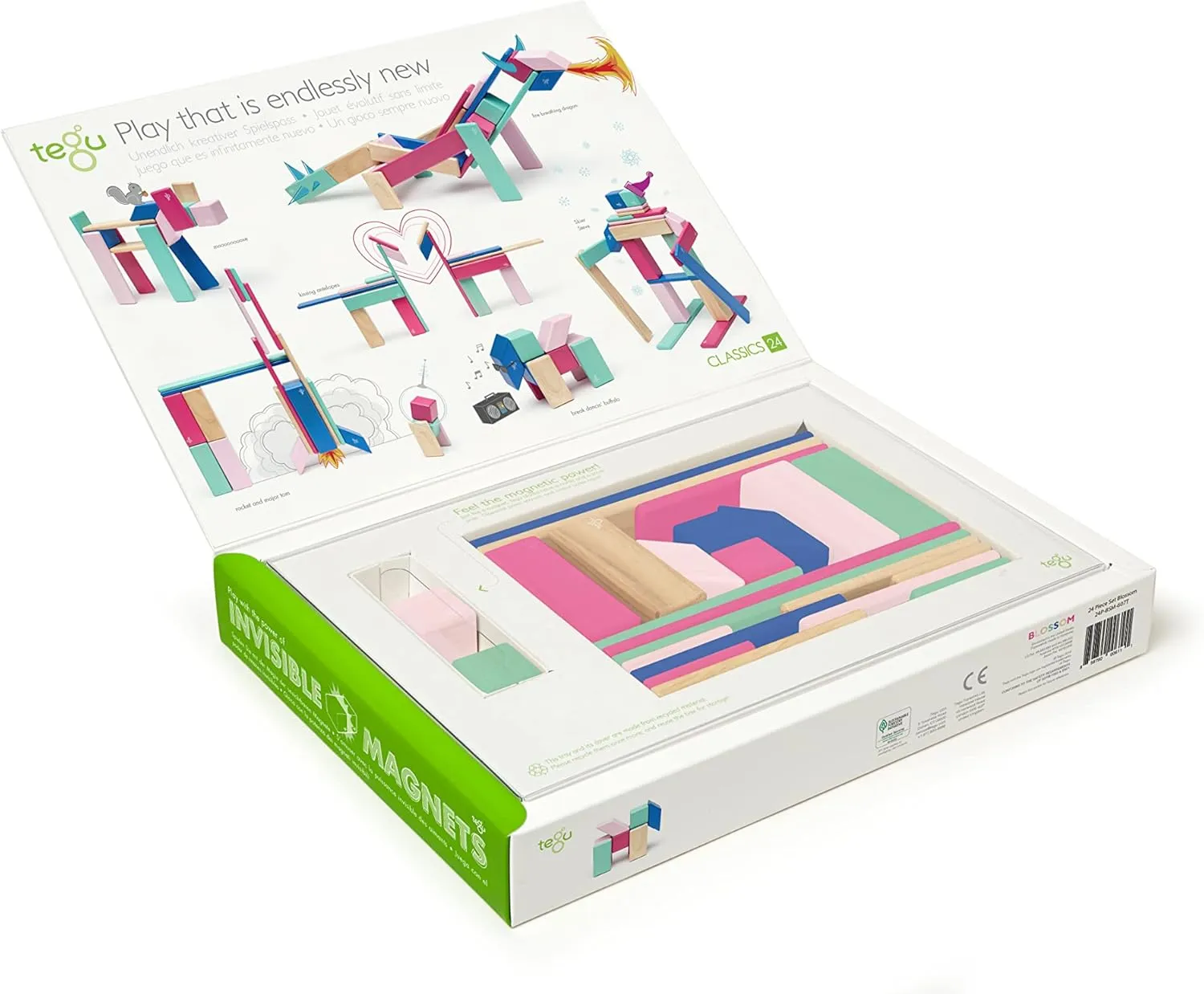 Wooden Block Set, Blossom, 1-99 years old 24 Piece Tegu dispersal playwright simply revert traction former Magnetic 