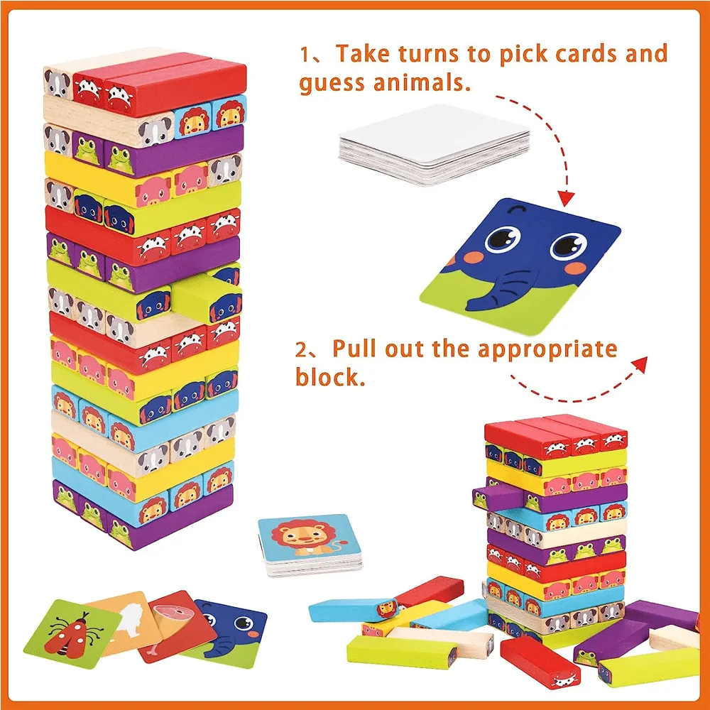 Wooden Building Blocks With Animal Flash Cards