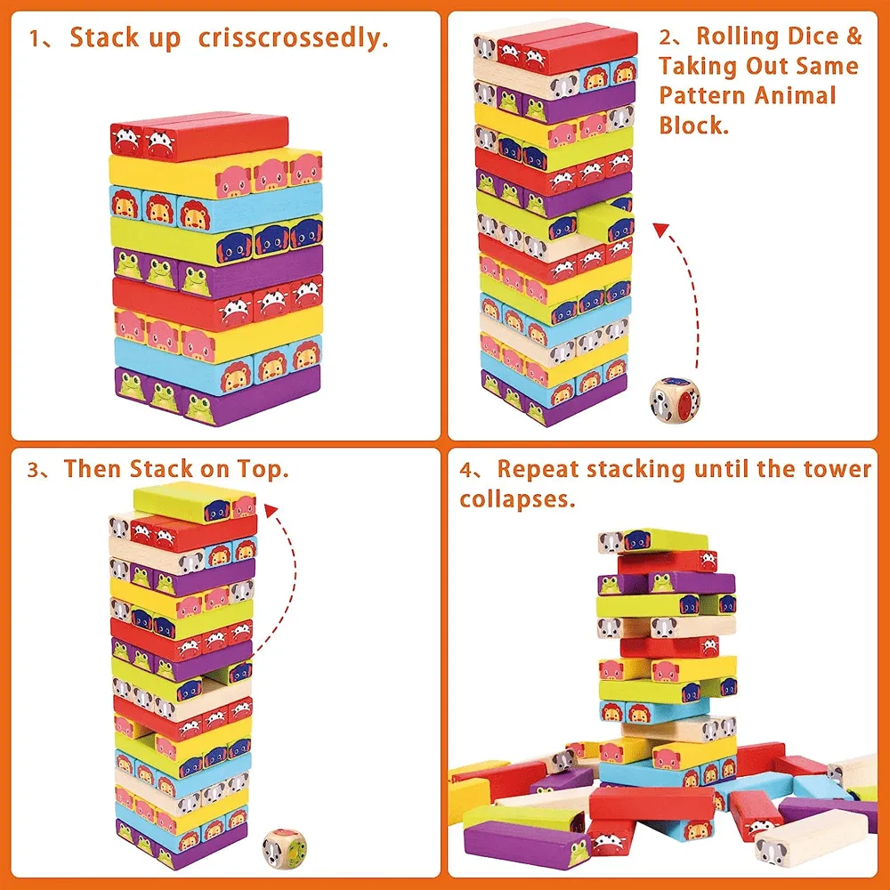 Wooden Building Blocks With Animal Flash Cards